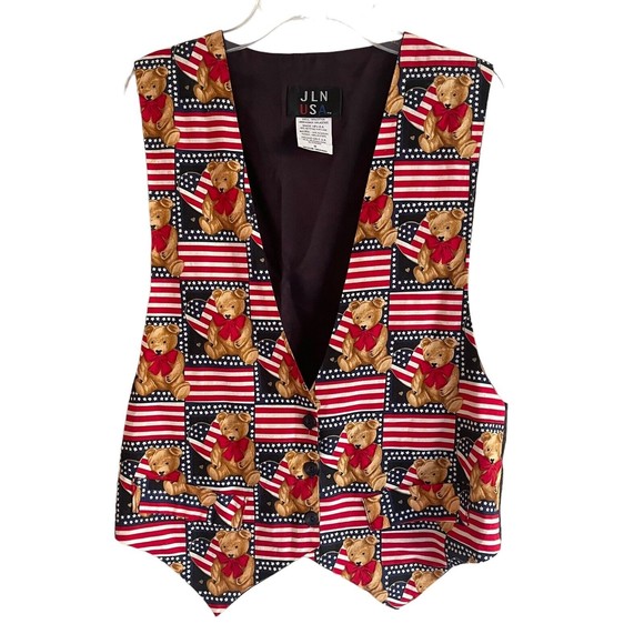 JLN American Patriotic Vest Unisex Size M Suit Top Novelty Print Teddy Bear USA - Picture 7 of 8